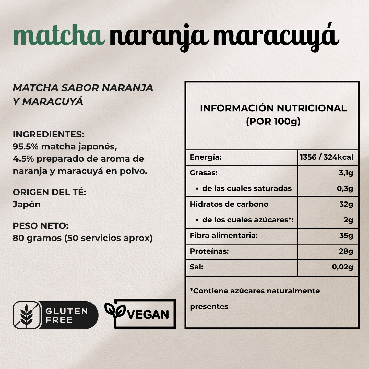 Matcha Sabor Naranja y Maracuyá