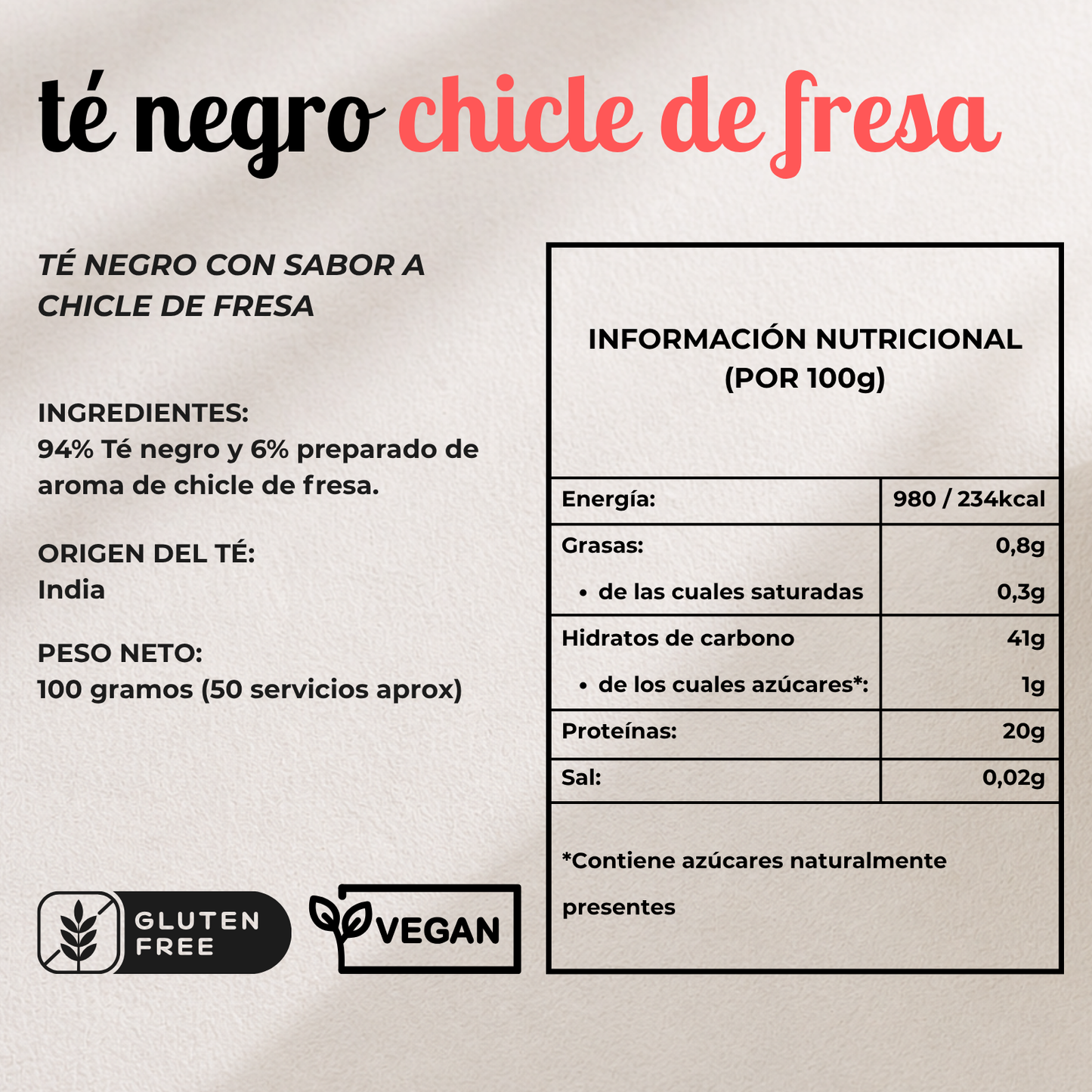 Té Negro en Polvo Sabor Chicle de Fresa