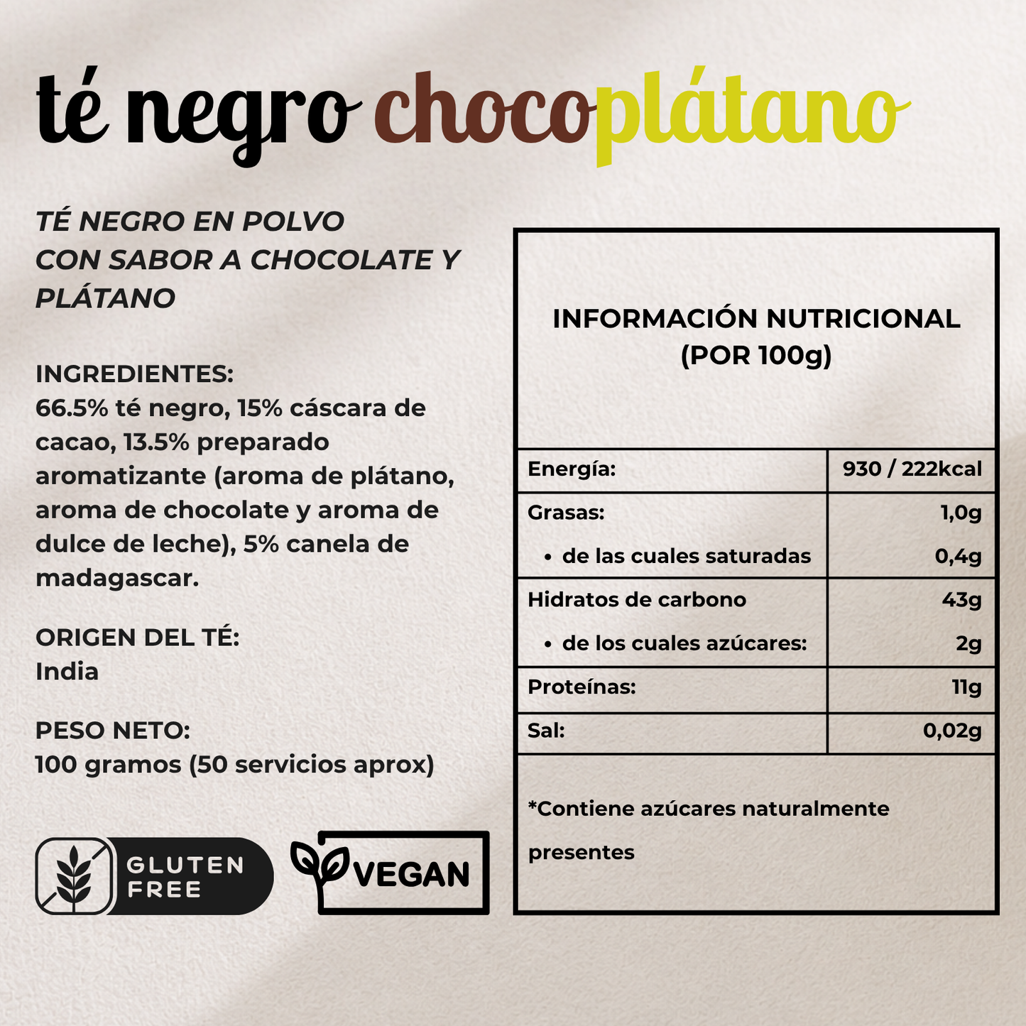 Té Negro en Polvo Sabor Chocolate y Plátano
